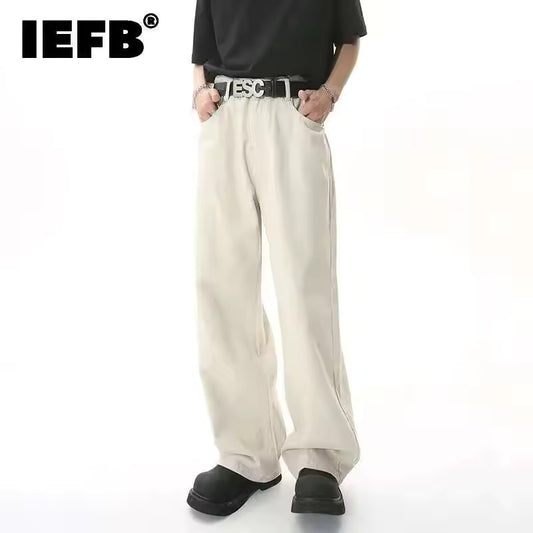 IEFB Men Fashion Straight Loose Jeans Korean Style Mid High Denim Summer Versatile Wide Leg Trousers 2023 New Male Street 9A8929