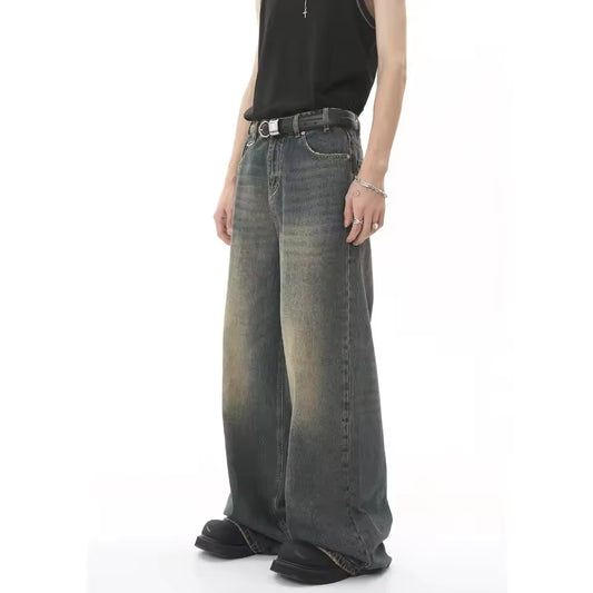 New 2025 Men's And Women's Vintage Hong Kong Style Loose Wide Leg Floor-Length Jeans Four Seasons New Arrival Casual Jeans